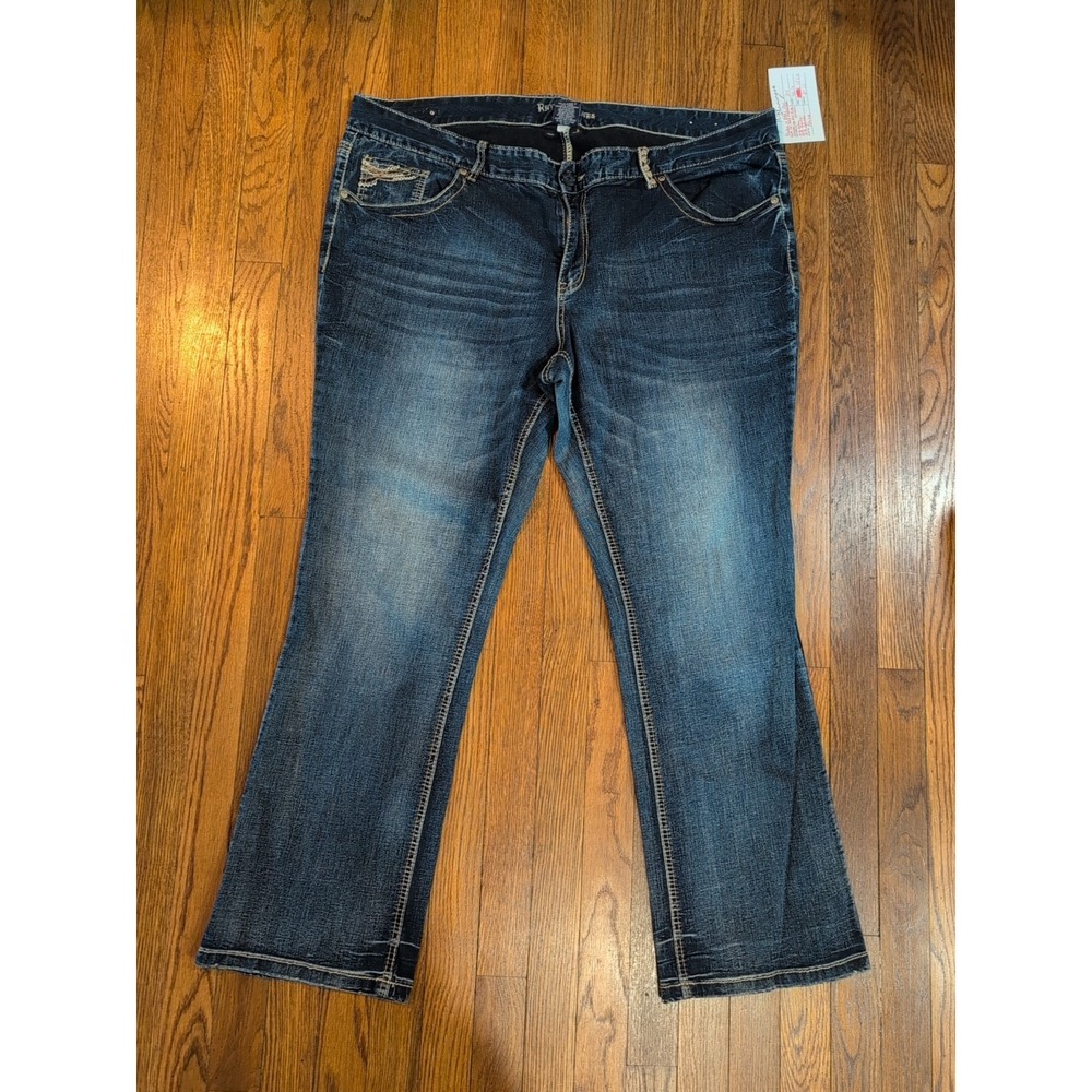 Rhythm In Blues Womens Stretch Jeans 24 Plus Modern Embroidered Dk Wash Straight